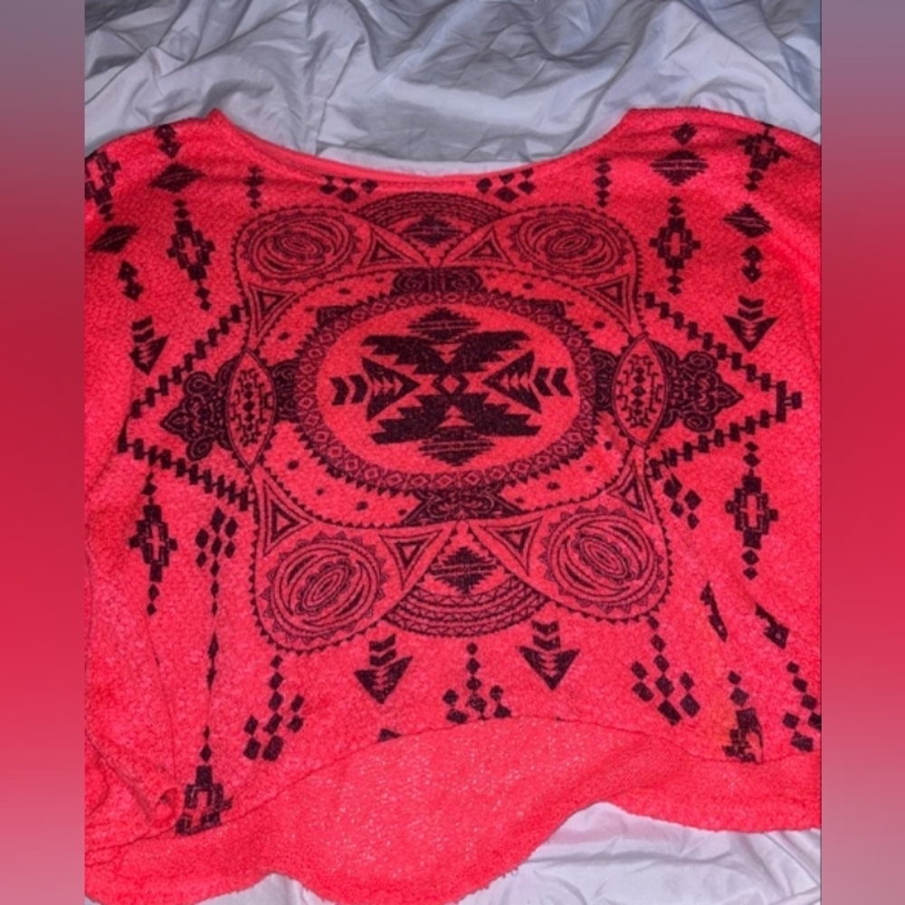 Coral Red Aztec Print Top